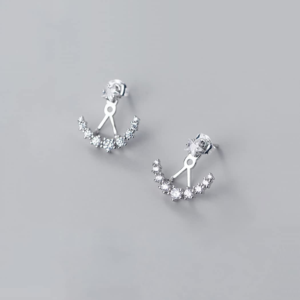 SLUYNZ 925 Sterling Silver CZ Jacket Earrings for Women Teens Star Jacket Earrings Huggie Studs (A-Silver)