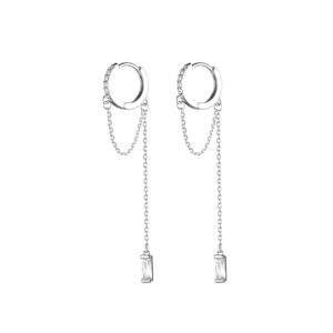 sluynz 925 sterling silver cz dangle earrings chain for women teen girls dangling hoop earrings tassel chain (a-silver)