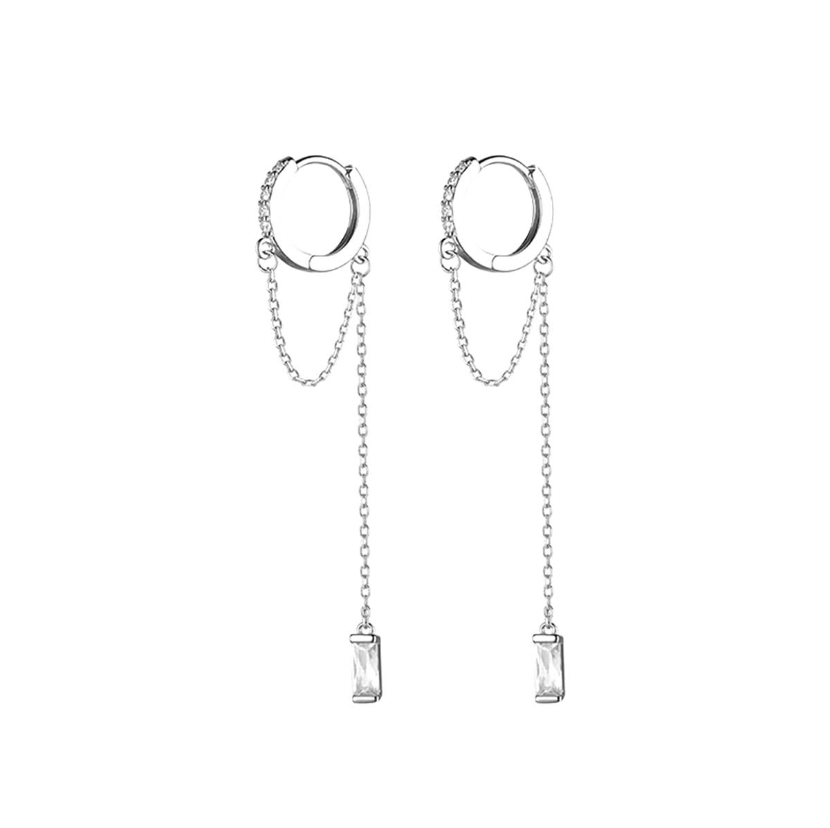 SLUYNZ 925 Sterling Silver CZ Dangle Earrings Chain For Women Teen Girls Dangling Hoop Earrings Tassel Chain (A-Silver)