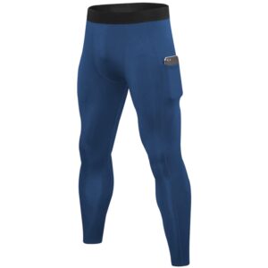 EARGFM Men's Compression Pants Athletic Leggings Workout Running Tights Dry Base Layer with Pockets Active Cycling Pants Blue