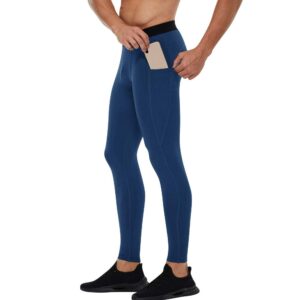 EARGFM Men's Compression Pants Athletic Leggings Workout Running Tights Dry Base Layer with Pockets Active Cycling Pants Blue