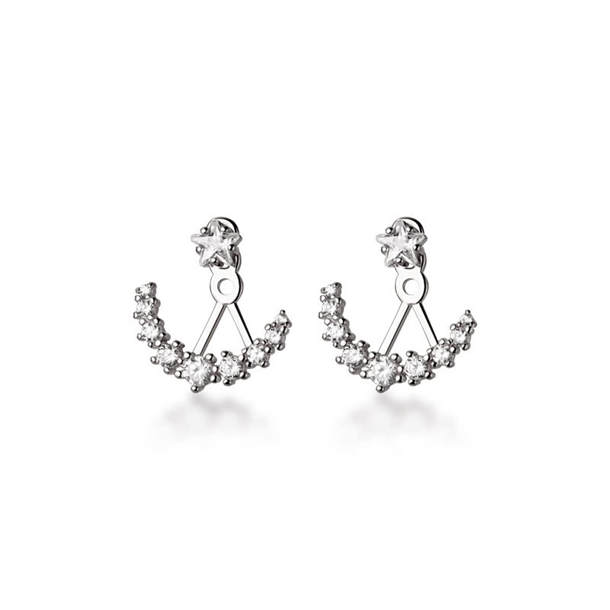 SLUYNZ 925 Sterling Silver CZ Jacket Earrings for Women Teens Star Jacket Earrings Huggie Studs (A-Silver)