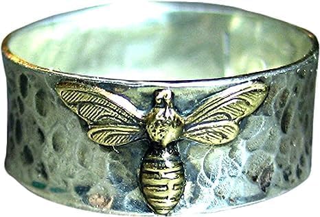 Honey Bee Ring, 925 Sterling Silver Ring, Brass Bee Ring, Silver Band Ring, Hammered Band Ring, Boho Ring, Statement Ring, Bee Ring, Gift For Her By Anita Jewellers