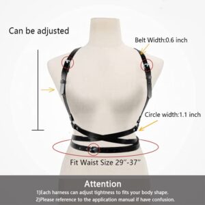 QRINA Punk PU Leather Waist Harness Belt Women Gothic Black Body Chest Strappy Festival Nightclub Rave Halloween Party (C-05)