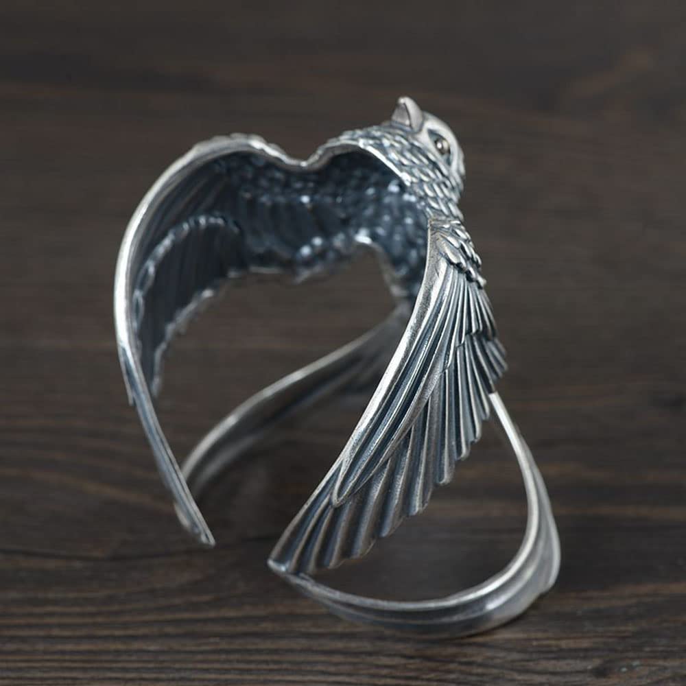 Vintage Flying Swallow Open Rings for Men Boys Women Retro Baroque Sculpture Statement Adjustable Expandable Gothic Finger Ring Sterling Silver Plated Comfort Fit Cute Animals Unisex Party Jewelry