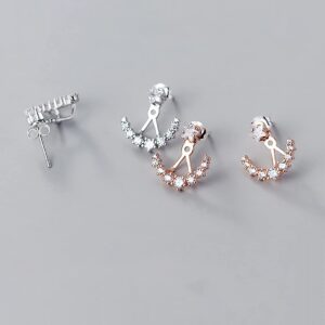 SLUYNZ 925 Sterling Silver CZ Jacket Earrings for Women Teens Star Jacket Earrings Huggie Studs (A-Silver)