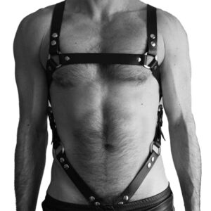 ALRICOL Men leather body belts Punk Adjustable Faux Leather Body Chest Belt Clubwear with Fancy Buckles Rings for Gay