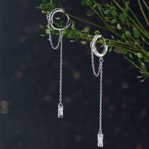 SLUYNZ 925 Sterling Silver CZ Dangle Earrings Chain For Women Teen Girls Dangling Hoop Earrings Tassel Chain (A-Silver)