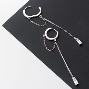 SLUYNZ 925 Sterling Silver CZ Dangle Earrings Chain For Women Teen Girls Dangling Hoop Earrings Tassel Chain (A-Silver)