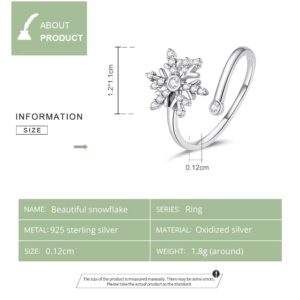 CZ Snowflake Open Statement Rings Sterling Silver 925 Crystal Rhinestone Christmas Frozen Winter Flower Wrap Finger Bands Promise Engagement Wedding Ring Xmas Jewelry for Women