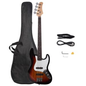 Ktaxon Electric Bass Guitar, Full-Size 4 Strings Beginner & Professional Guitar Kit, Basswood Electric Guitars with Bag, Shoulder Strap, Wrench Tool (Brown Sunburst)