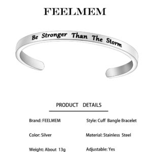 FEELMEM Encouragement Recovery Gifts Be Stronger Than the Storm Cuff Bangle Bracelet Cancer Survivor Awareness Gift Motivational Jewelry (Be Stronger-cuff)