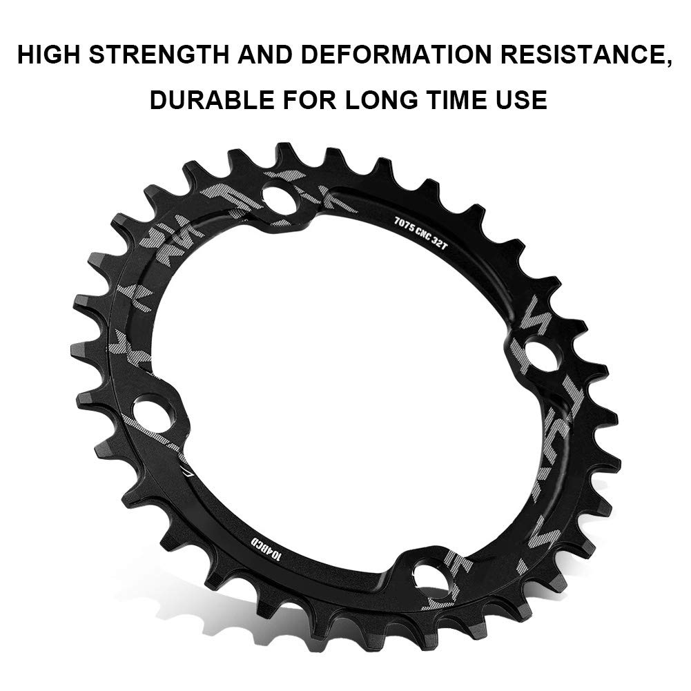 HERCHR 104 BCD Chainring, Aluminum Alloy Round Single Bike Chainring for Mountain Bike Road Bike(32T-Black)