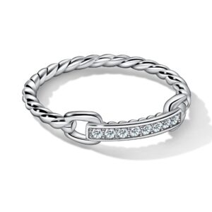 Hitlinker Moissanite Wedding Band for Women, Sterling Silver Eternity Stackable Chain Link Couple Rings Channel Set Rope Lab Created Diamond S925 Rings for Women Men Size 9