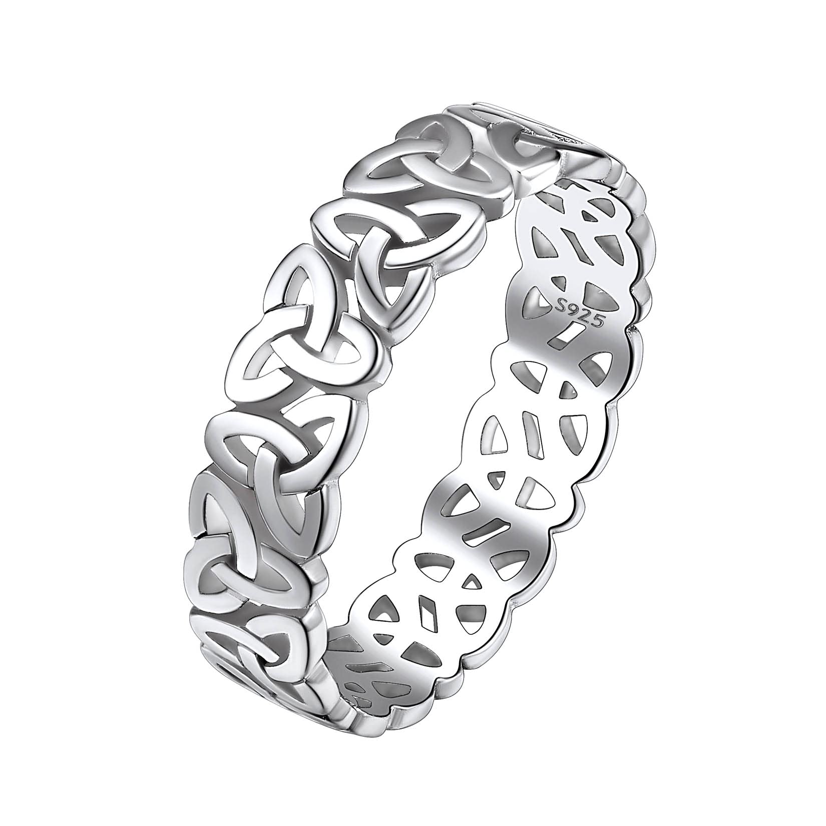 Suplight 925 Sterling Silver Trinity Celtic Knot Ring, 5mm Irish Celtic Bands Triquetra Jewelry for Women Size 11