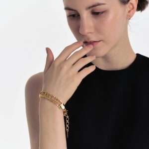 GANALUX 18K Gold Plated Bracelet for Women, Elegance Design Link Chain Jewelry Made in Korea (Lace)