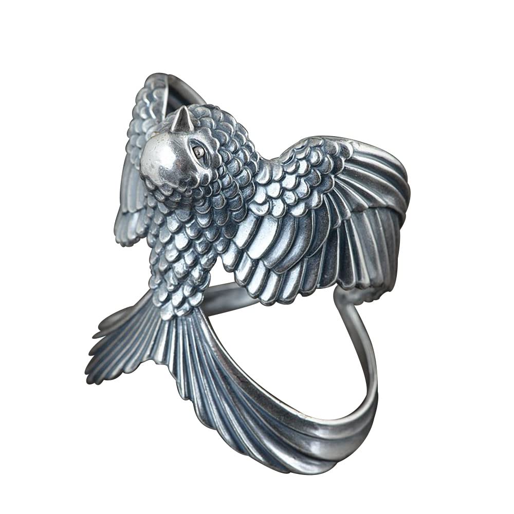 Vintage Flying Swallow Open Rings for Men Boys Women Retro Baroque Sculpture Statement Adjustable Expandable Gothic Finger Ring Sterling Silver Plated Comfort Fit Cute Animals Unisex Party Jewelry