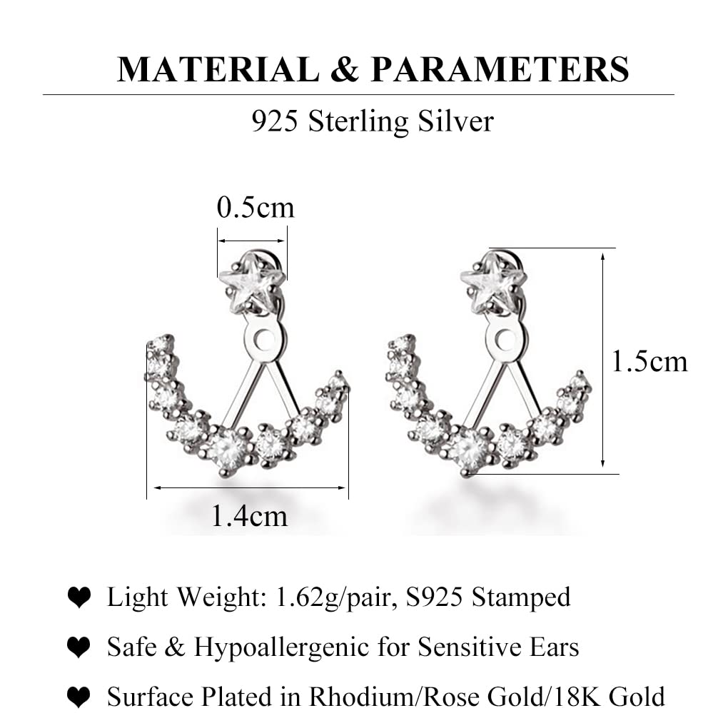 SLUYNZ 925 Sterling Silver CZ Jacket Earrings for Women Teens Star Jacket Earrings Huggie Studs (A-Silver)