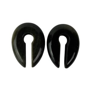 pair of golden obsidian stone keyhole ear weights (stn-701) for lobes 00g and up black and dark brown