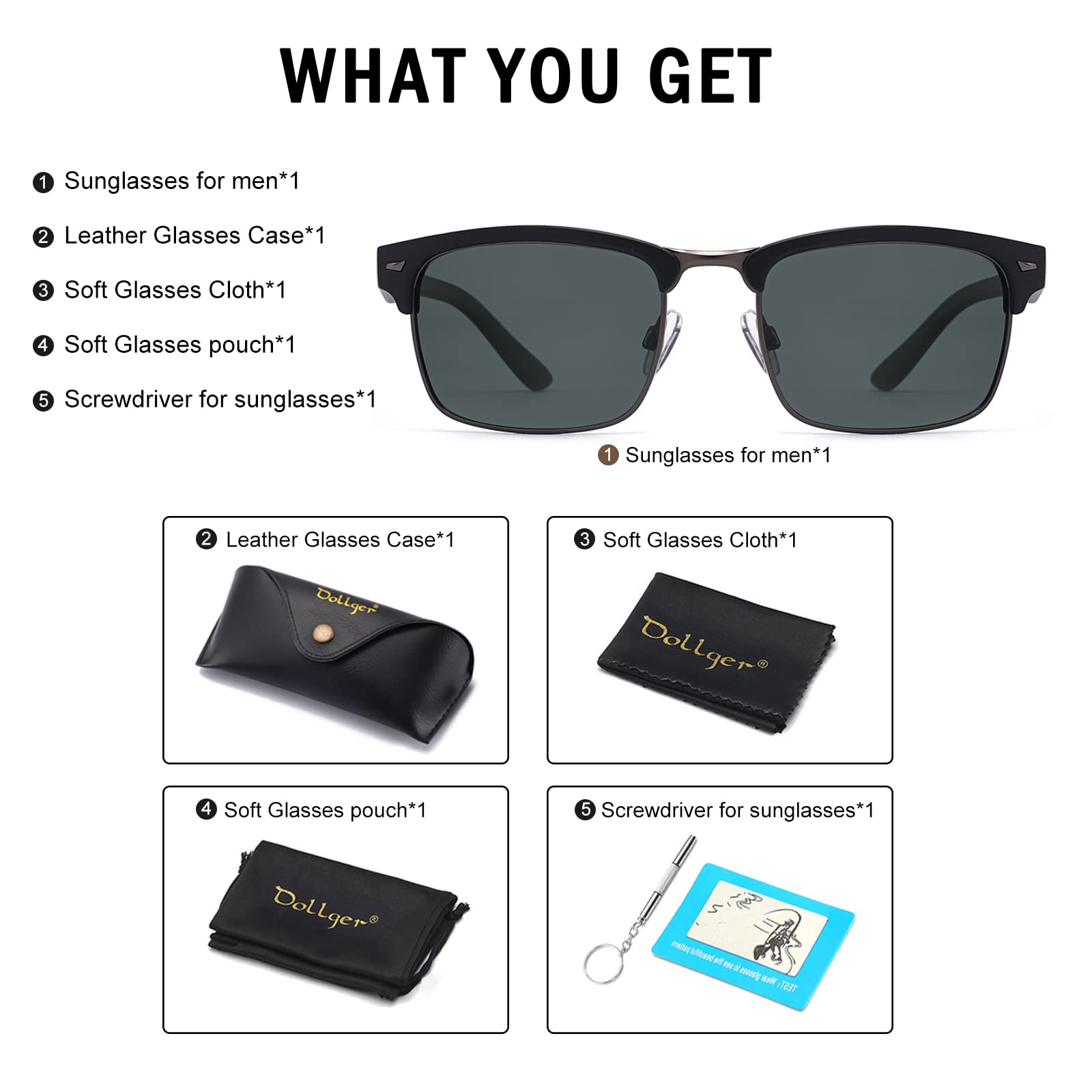 Dollger Semi-Frame Square Sunglasses Polarized UV Protection Trendy Designer Sun Glasses Men Women