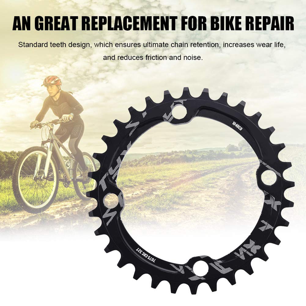 HERCHR 104 BCD Chainring, Aluminum Alloy Round Single Bike Chainring for Mountain Bike Road Bike(32T-Black)