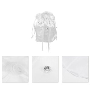 SEWACC Pearl Bag Bridal Purse Wedding Money Bag White Satin Bridal Purse for Women Flower Decorated Handbag Gift Bag Pouch Bag Wedding Supplies Satin Bags Rhinestone Purse