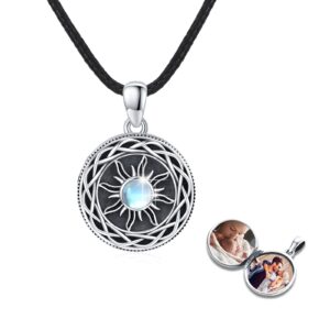 YEESIA Sun Lockets 925 Sterling Silver Moonstone Locket Necklace That Hold Pictures Sun Photo Necklace Amulet Jewelry Customized Valentines Day Gifts for Women Wife Men Teenager