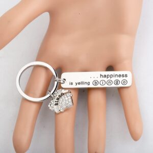 FEELMEM Funny Bingo Gift Happiness is Yelling Bingo Keychain Bingo Players Bingo Lovers Gifts Bingo Winner Gift