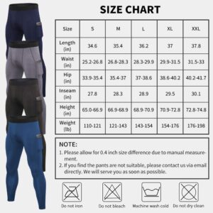 EARGFM Men's Compression Pants Athletic Leggings Workout Running Tights Dry Base Layer with Pockets Active Cycling Pants Blue