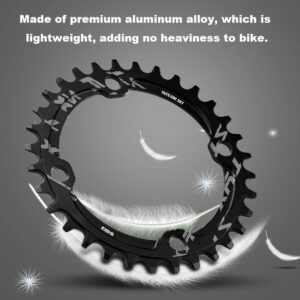 HERCHR 104 BCD Chainring, Aluminum Alloy Round Single Bike Chainring for Mountain Bike Road Bike(32T-Black)