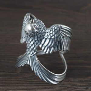 Vintage Flying Swallow Open Rings for Men Boys Women Retro Baroque Sculpture Statement Adjustable Expandable Gothic Finger Ring Sterling Silver Plated Comfort Fit Cute Animals Unisex Party Jewelry