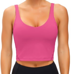 wjustforu women's tank top padded sports bra running workout yoga crop top (x-small, bright pink)