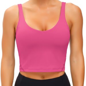 Wjustforu Women's Tank Top Padded Sports Bra Running Workout Yoga Crop Top (X-Small, Bright Pink)