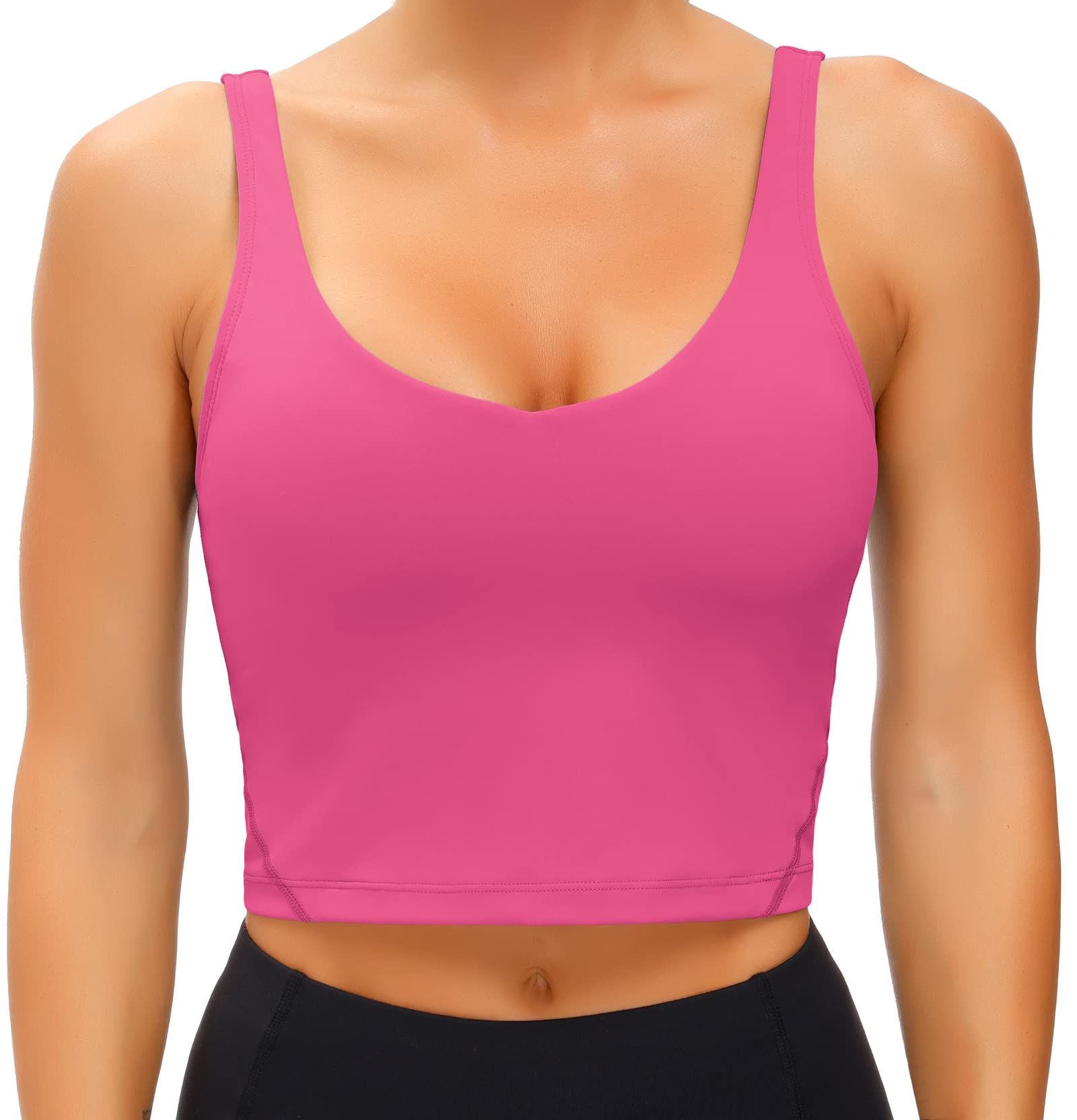 Wjustforu Women's Tank Top Padded Sports Bra Running Workout Yoga Crop Top (X-Small, Bright Pink)