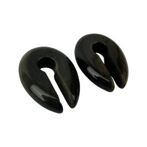 Pair of Golden Obsidian Stone Keyhole Ear Weights (STN-701) for Lobes 00g and Up Black and Dark Brown