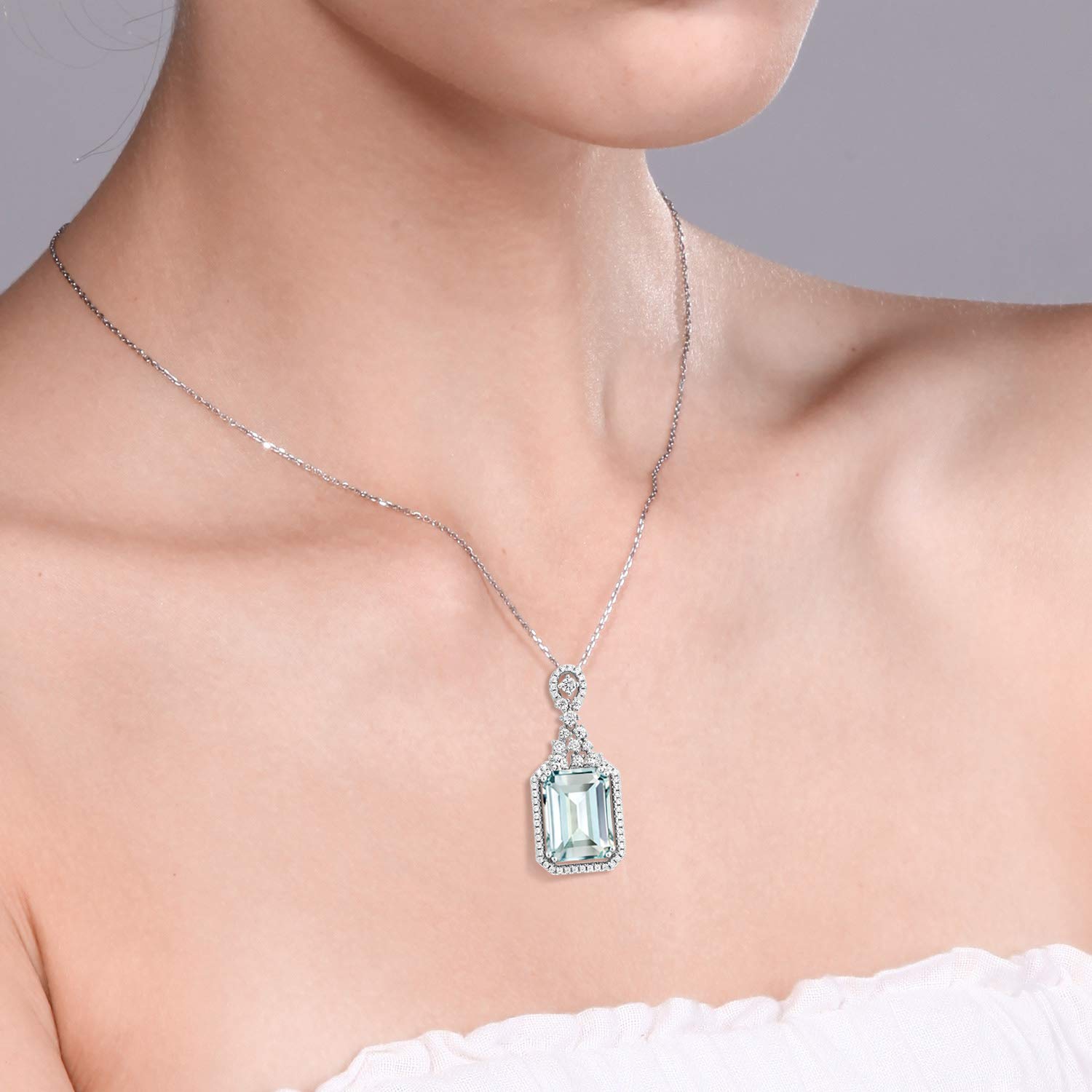 Gem Stone King 925 Sterling Silver Customized and Personalized 14X10MM Emerald Cut Gemstone Birthstone Pendant Necklace For Women with 18 Inch Silver Chain