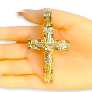 72 MM LONG JESUS CRUCIFIX NUGGET TEXTURED CROSS PENDANT CHARM REAL 10K YELLOW GOLD SG2108