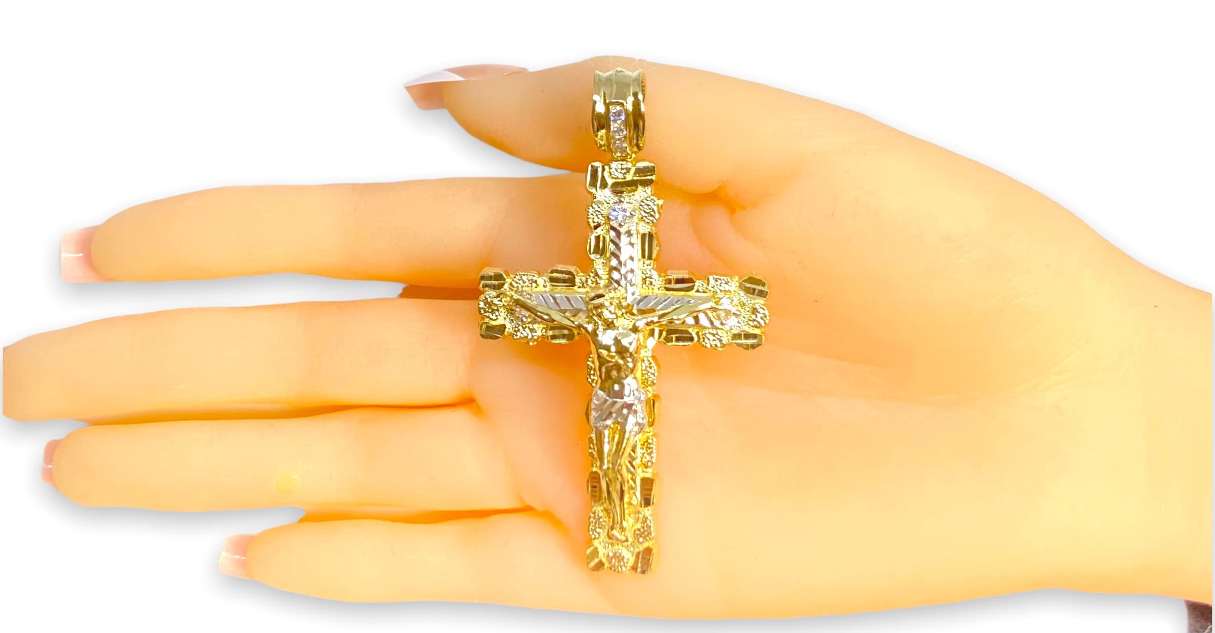 72 MM LONG JESUS CRUCIFIX NUGGET TEXTURED CROSS PENDANT CHARM REAL 10K YELLOW GOLD SG2108