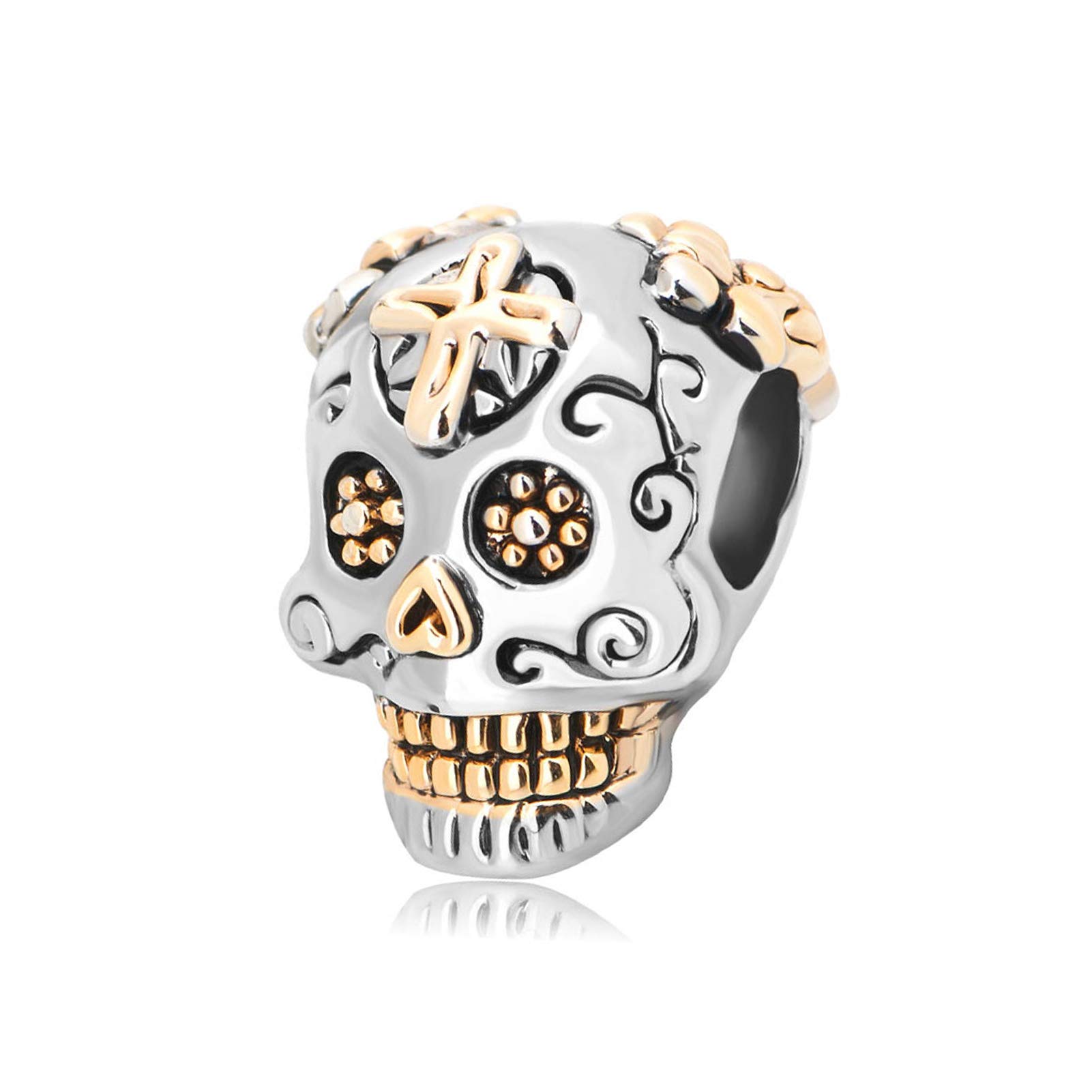 MiiFort Women Sugar Skull Charm Compatible with Pandora Bracelets Dia de los Muertos Christmas Birthday, Cross