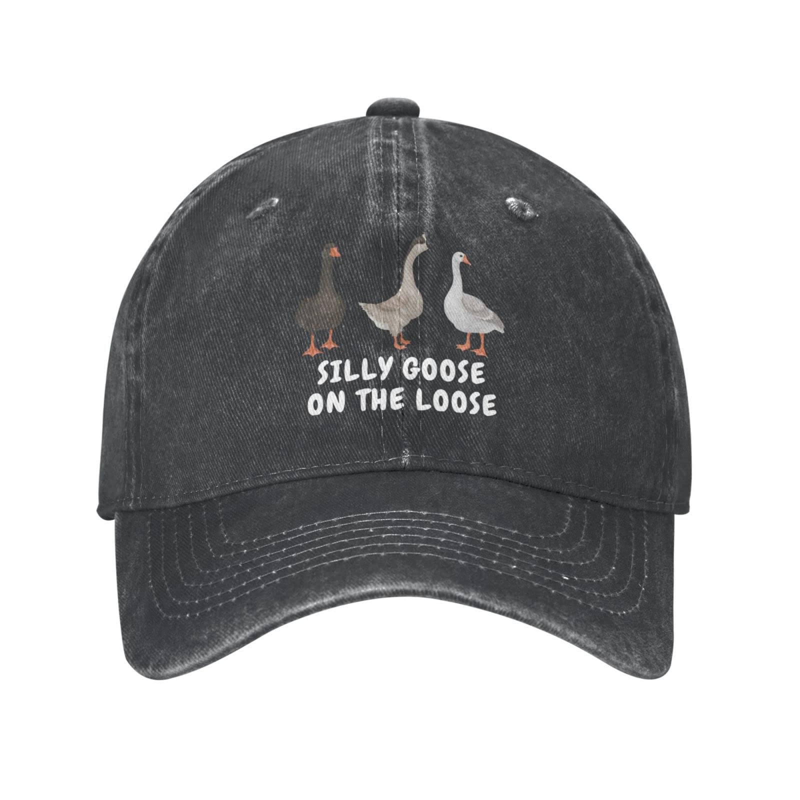 Funny Goose Hat Silly Goose On The Loose Hat Men Baseball Caps Graphic Hat Black