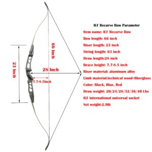 66 Inch ILF Recurve Bow 20-40Lbs Metal Riser Competition Athletic Recurve Bow ILF Bow Riser and Limbs Right Hand Hunting Longbow (32 Lbs, Blue/Type 2)