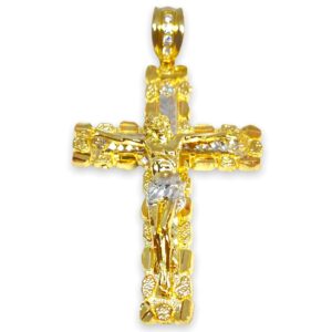 72 MM LONG JESUS CRUCIFIX NUGGET TEXTURED CROSS PENDANT CHARM REAL 10K YELLOW GOLD SG2108