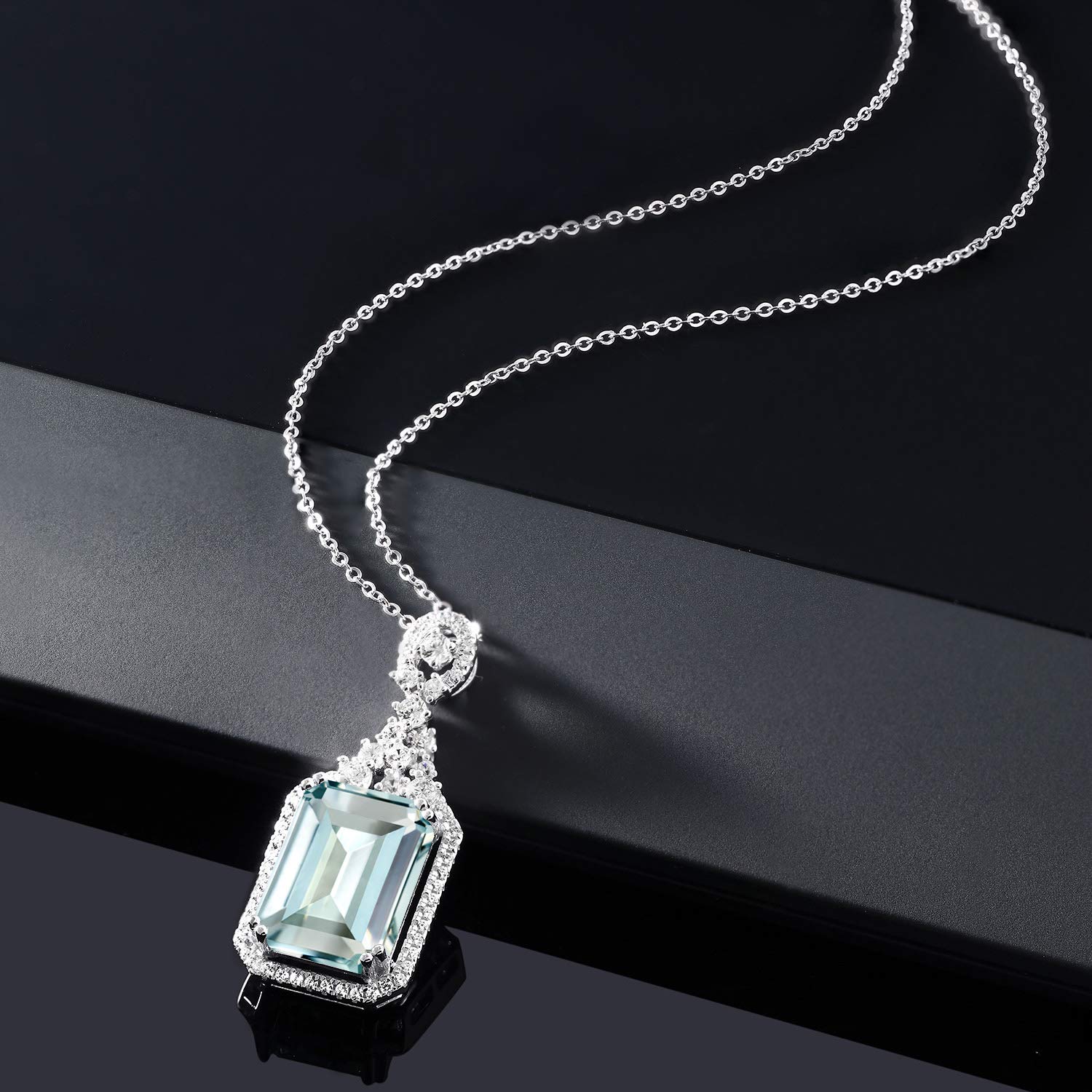 Gem Stone King 925 Sterling Silver Customized and Personalized 14X10MM Emerald Cut Gemstone Birthstone Pendant Necklace For Women with 18 Inch Silver Chain