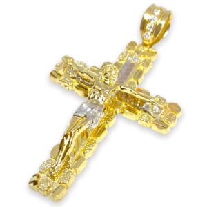 72 MM LONG JESUS CRUCIFIX NUGGET TEXTURED CROSS PENDANT CHARM REAL 10K YELLOW GOLD SG2108