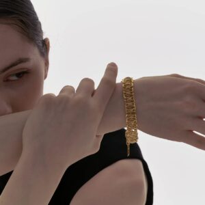 GANALUX 18K Gold Plated Bracelet for Women, Elegance Design Link Chain Jewelry Made in Korea (Lace)