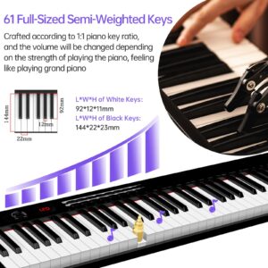 TERENCE Keyboard Piano with 61 Semi-weighted Keys LCD Display & 1800mAh Battery Support MIDI USB Interface & Piano Application with Bluetooth Sheet Music Stand Sticker Bag Audio Cable Earphones