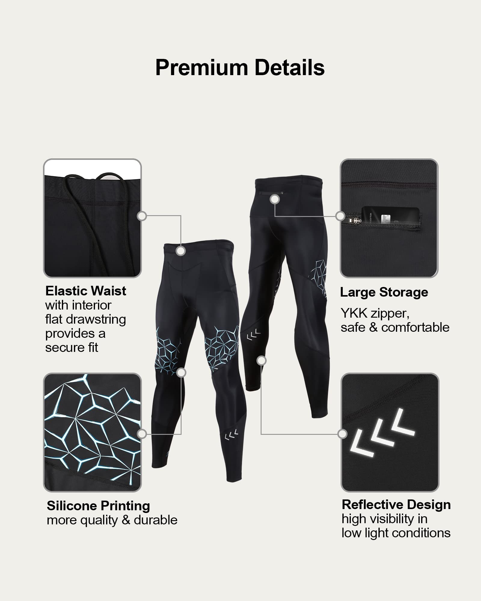 SUMARPO Compression Pants Men, Strong Power Recovery Compression Tights, Quick Dry Endurance Athletic Leggings for Knee Support, Running Marathon Triathlon