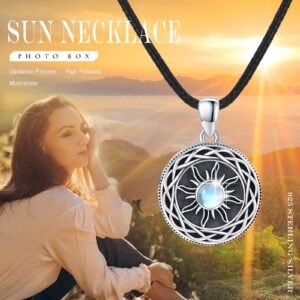 YEESIA Sun Lockets 925 Sterling Silver Moonstone Locket Necklace That Hold Pictures Sun Photo Necklace Amulet Jewelry Customized Valentines Day Gifts for Women Wife Men Teenager