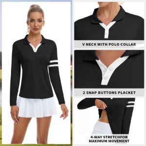 Soneven Womens Golf Shirts Moisture Wicking Long Sleeve Polo Shirts Collared V-Neck Golf Polos Shirts