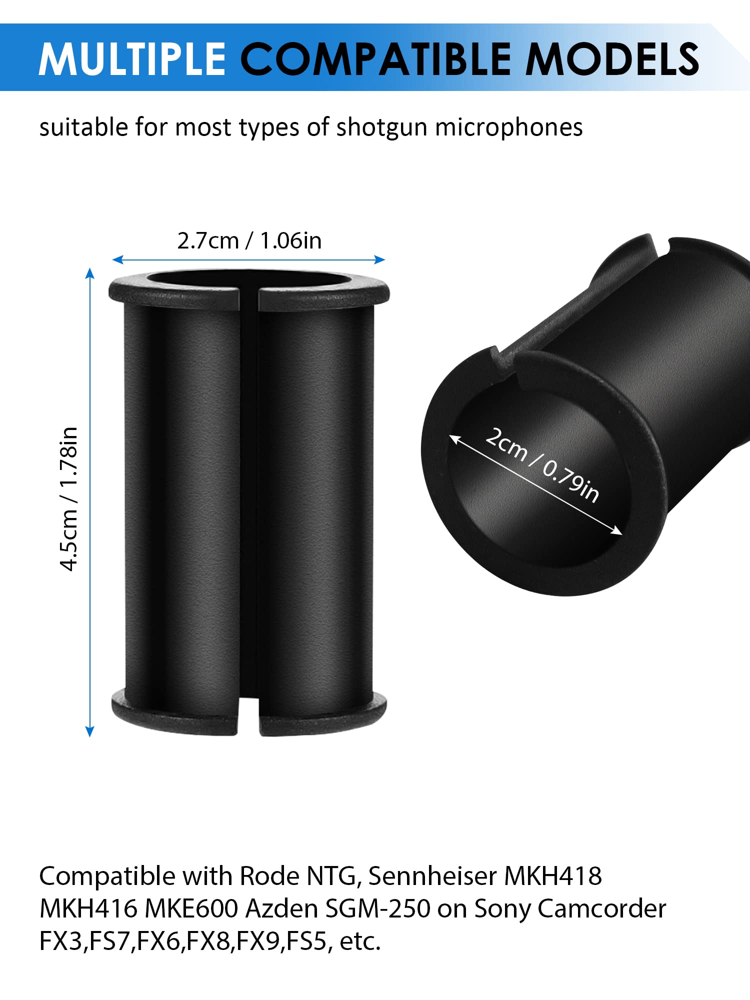 Etour 6 Pcs Microphone Shock Mount Rubber Spacer Tube Microphone Sleeve Washer Compatible with Sony Camcorder Rode NTG, Sennheiser MKH Shotgun Mic FX3,FS7,FX6,FX8,FX9,NX80,FS5